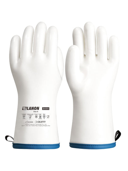LANON Liquid Silicone Gloves, Heat Resistant Oven Gloves with Fingers, Food Grade, Waterproof, White, Large