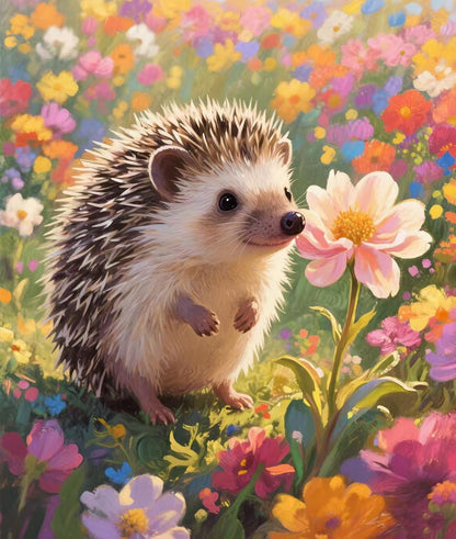 Lvmuu Hedgehog Diamond Art Kits for Adults, 5D Cute Animal Flowers Diamonds Painting Kits for Beginners, Fantastic DIY Full Round Drill Beads Gem Art Paint By Numbers Crafts Home Wall Decor 30x40cm