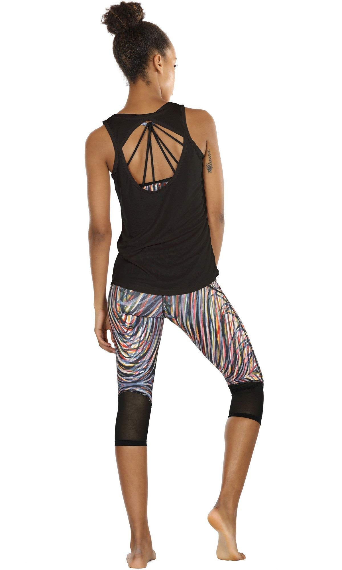 icyzone Open Back Yoga Tops for Women - Activewear Workout Clothes Exercise Fitness Tank Tops Gym Shirts(L, Black)