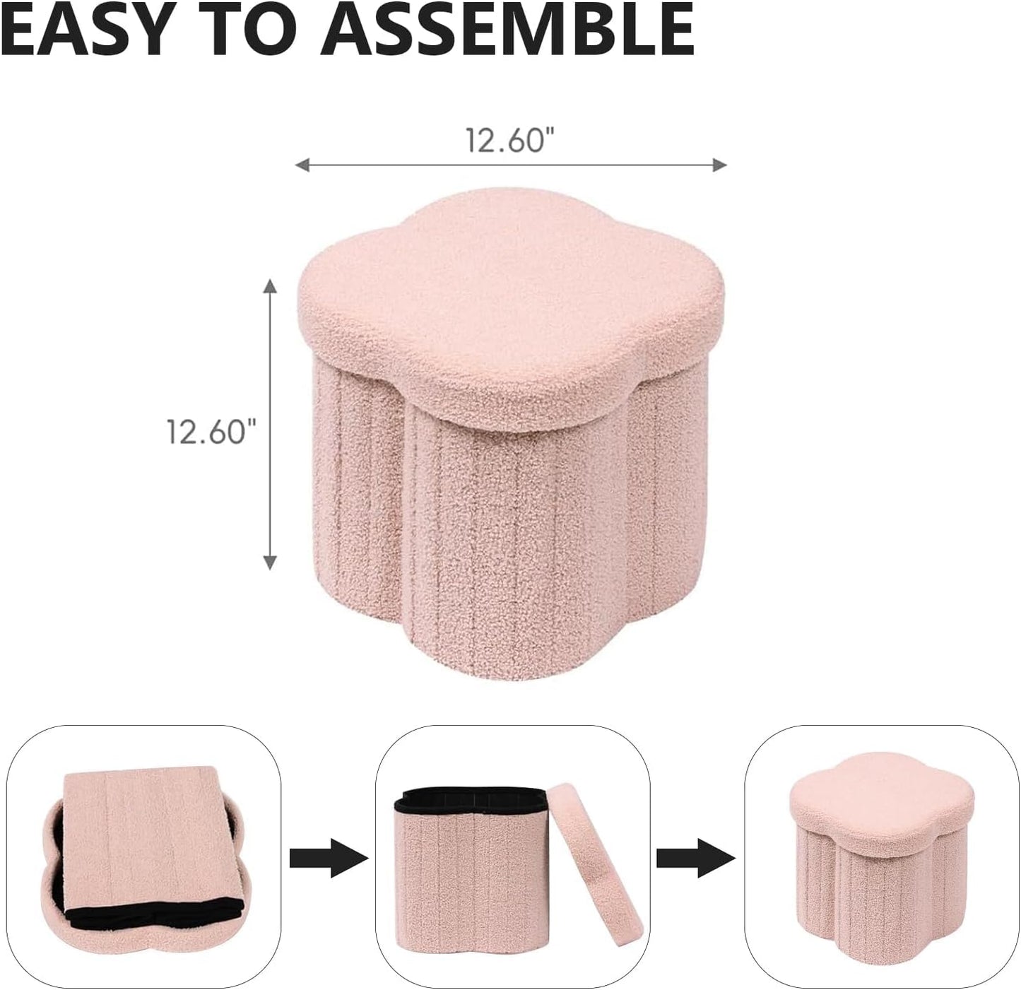 12.6" Flower Shaped Foldable Storage Ottoman,Small Foot Rest with Hidden Storage for Dorm Room/Living