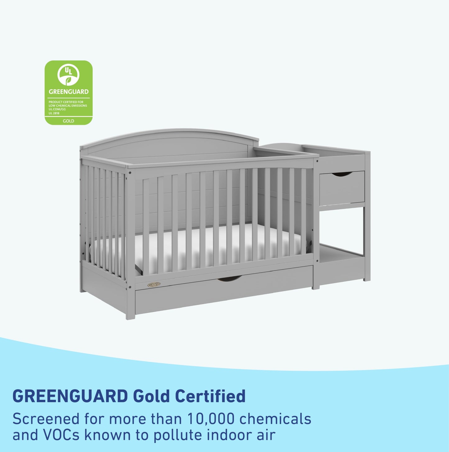 Graco Bellwood 5-in-1 Convertible Crib & Changer with Drawer - GREENGUARD Gold Certified, Full-Size Storage Drawer, Converts to Toddler Bed (Pebble Gray)