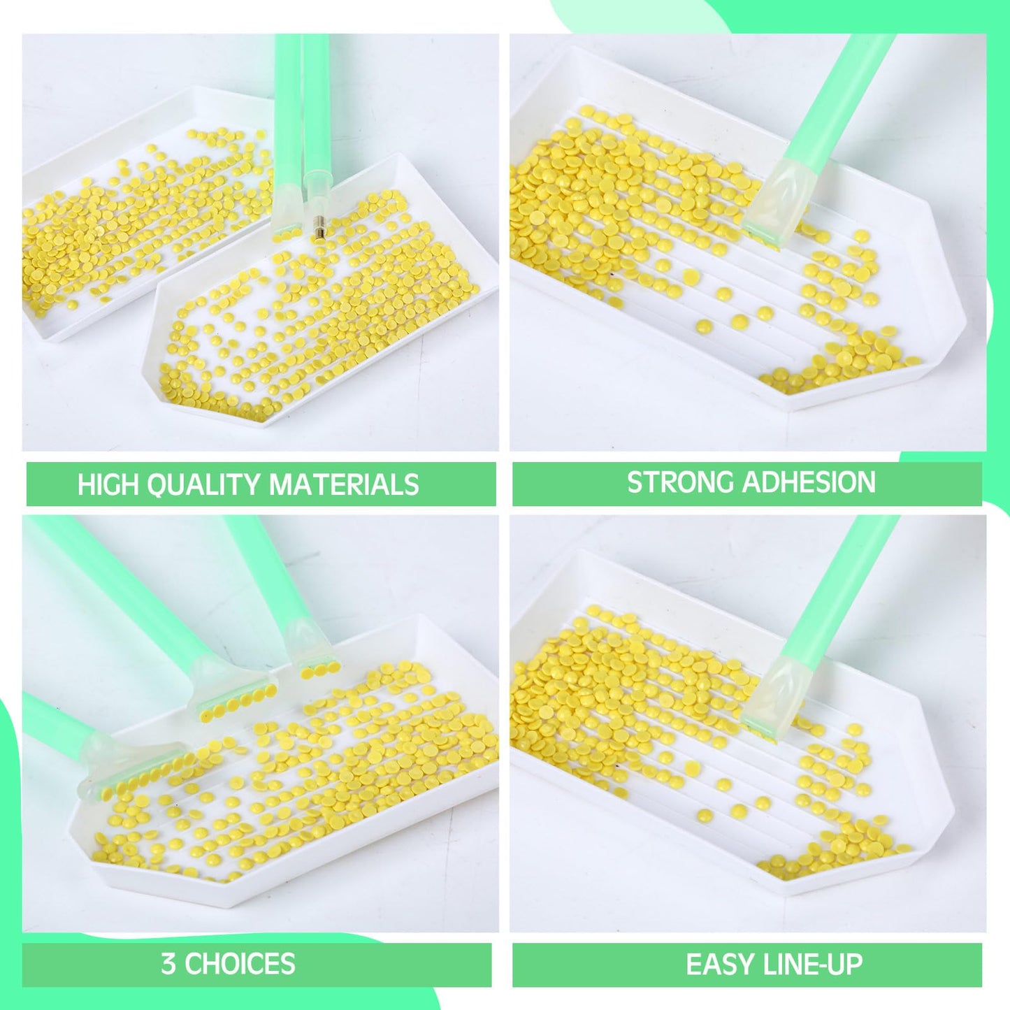 Affrolling 90 Pcs 5d Diamond Art Painting Tools and Accessories Kits Include Drill Pens with 3 Drill Sizes, Plastic Diamond Trays, Glue Clay, Rhinestone Art Painting DIY Accessories (White and Green)