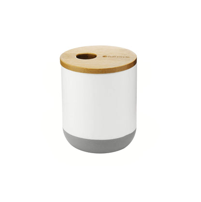 Full Circle Pick Me Up Cotton Swab and Q-Tip Canister, White & Bamboo