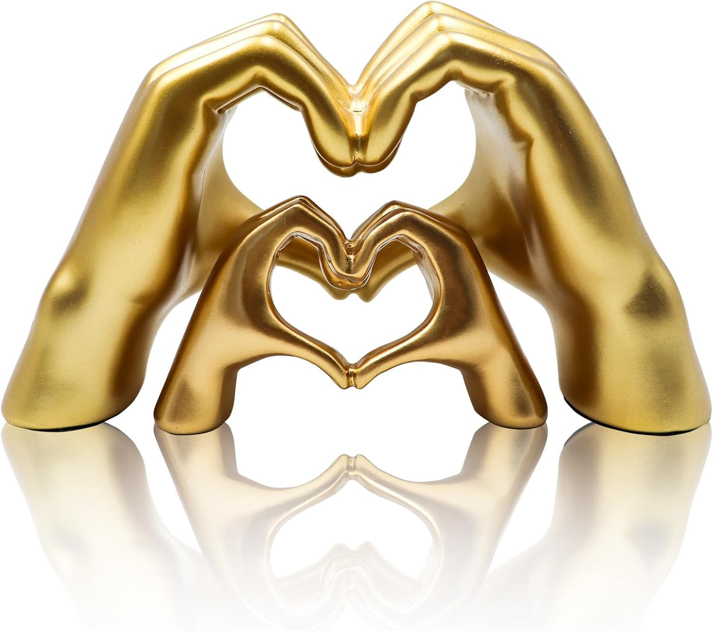 Oooct 2 Pack Gold Heart Hands Sculpture Decor, Resin Golden Modern Abstract Love Finger Statue, Gold Hand Model