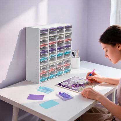 Krafetto 60 Grids Diamond Painting Tray Organizer Holder, Diamond Art Trays with Lid Storage Tower, Wall-Mountable Tray Containers Shelves (Trays are Not Included)