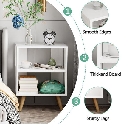 Aenuert Night Stand, White Nightstand, Modern End Table with Open Storage, 2-Tier Bedside Table for Small Space, Living Room, Bedroom