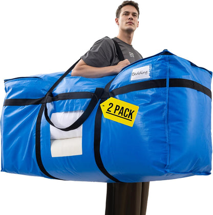 TAILI Extra Large 69 Gallon Storage Bags - Heavy Duty Blue Moving Totes with Visible Window & Wrap Around Handles (2 Pack)