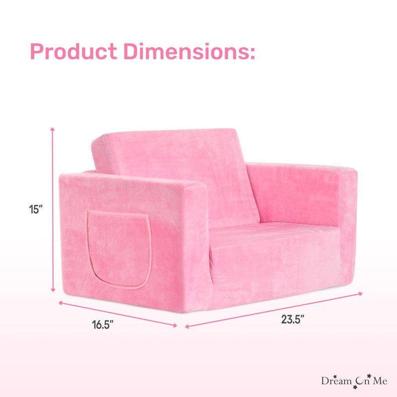 Dream On Me Nestle Kids, Cozy Single Seater, 2-in-1 Convertible Chaise Lounger, High-Density Foam, Sofa Bed Couch, Machine-Washable Fabric Cover, Pink