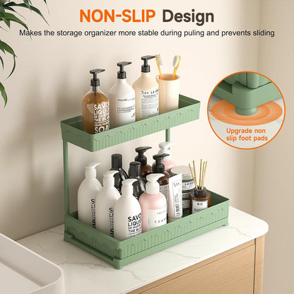 Sevenblue Multi-Purpose Under Sink Organizers - L-Shaped Pull-Out Cabinet Storage (Green, 14.85 Inch)
