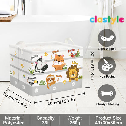 Clastyle Collapsible Cute Animal Zebra Kid Book Toy Storage Basket Tiger Lion Clothes Nursery Hamper for Bedroom Bathroom, 36L Yellow Tiger