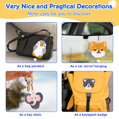 Punch Needle Kit for Beginner,Embroidery Kit with All Tools and Materials, 4Pcs Cute Animal Charm Easy for Adults and Children Follow Instructions and Videos,Best Gift for Craft Lovers