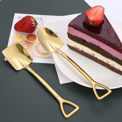 4pcs Gold Shovel Shape Dessert Spoons, Mini Long Handle Ice Cream Coffee Afternoon Teaspoon