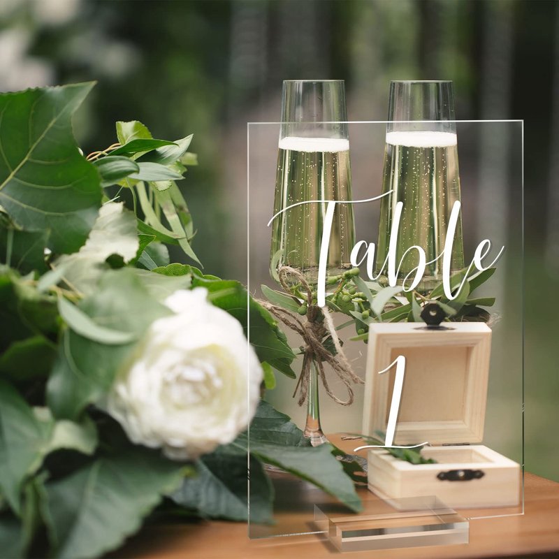UNIQOOO Acrylic Wedding Table Numbers 1-40 with Stands | 4x6 inch Printed Calligraphy, Clear Table Number Signs and Holders | Perfect for Wedding Reception, Centerpiece Decoration, Event, Party