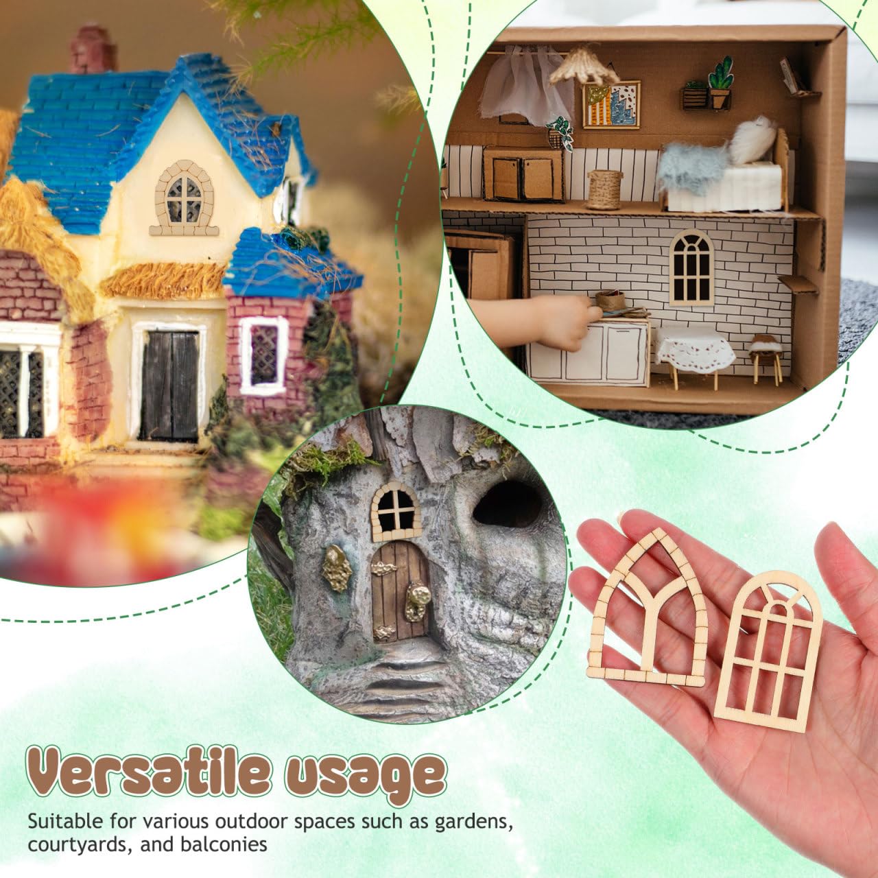 25 Pcs Unfinished Wood Fairy Door and Window Kit, Unpainted Miniature Oak Wooden Garden Doors Blank Windows for Crafts, DIY Fairy House Accessories for Wall Tree Dollhouse Decoration