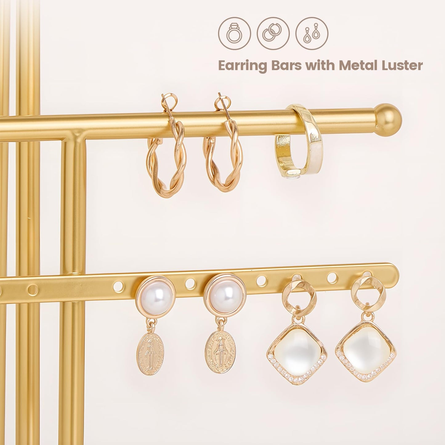 Lolalet Bracelet Display Stand Necklaces Holder, 5 Tiers Jewelry Organizer and Storage Rack with Velvet Slot and Metal Base, for Women Bangles Watches Ring Earrings -White