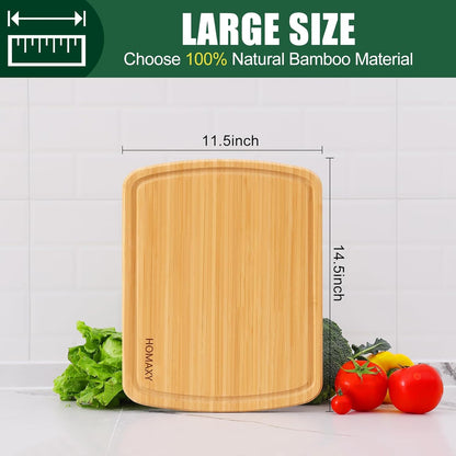Homaxy Large Bamboo Cutting Boards for Kitchen, 14.5x11.5" Wood L Cutting Board with Juice Groove