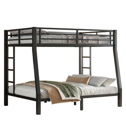 Bellemave Metal Full XL Over Queen Bunk Bed with High Guardrail & Under-Bed Storage, Heavy Duty Bunk Beds Frame with 2 Side Ladders, Full Over Queen Bunk Bed for Adults, No Box Spring Needed, Black