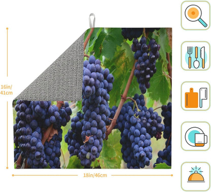 Fruit Purple Grapes Photo Absorbent Dish Drying Mats for Kitchen, Reversible Dish Pad Drainer Countertop Mats 18 x 16 In