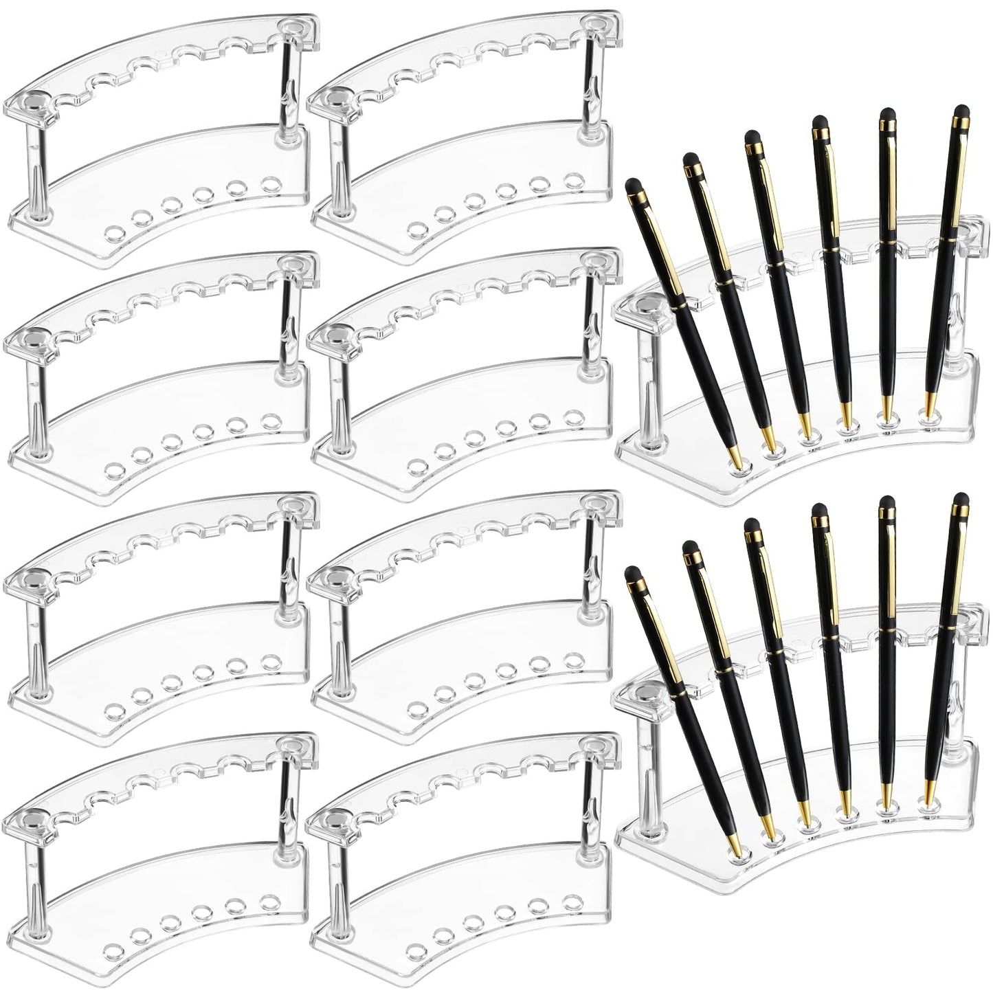 Chinco 10 Pieces Plastic Pen Holder Clear Display Stand 6-slots Display Stand Eyebrow Pen Makeup Brush Rack Organizer for Back to School Office Home Supplies, Vertical