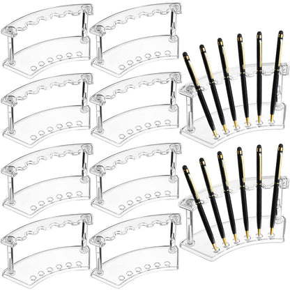 Chinco 10 Pieces Plastic Pen Holder Clear Display Stand 6-slots Display Stand Eyebrow Pen Makeup Brush Rack Organizer for Back to School Office Home Supplies, Vertical