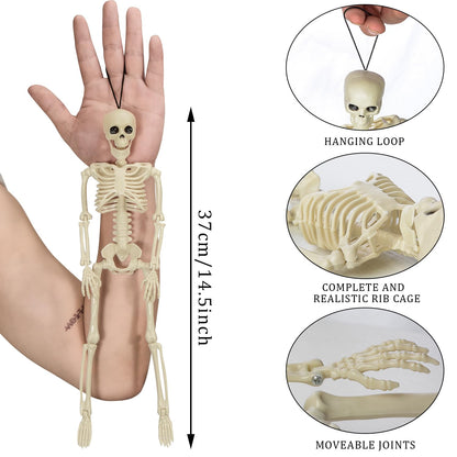 XONOR 16” Posable Halloween Skeleton- Full Body Halloween Skeleton with Movable Joints for Haunted House Props Decorations (6pcs)