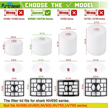 Filter Replacement for Shark Rotator APEX DuoClean Powered Lift Away Vacuum AZ1002 NV650 NV651 NV652 NV750 NV750W NV751 NV752 AX950 AX951 AX952 ZU881, 4 Foam and 2 HEPA Filters, Parts XFF650 & XHF650
