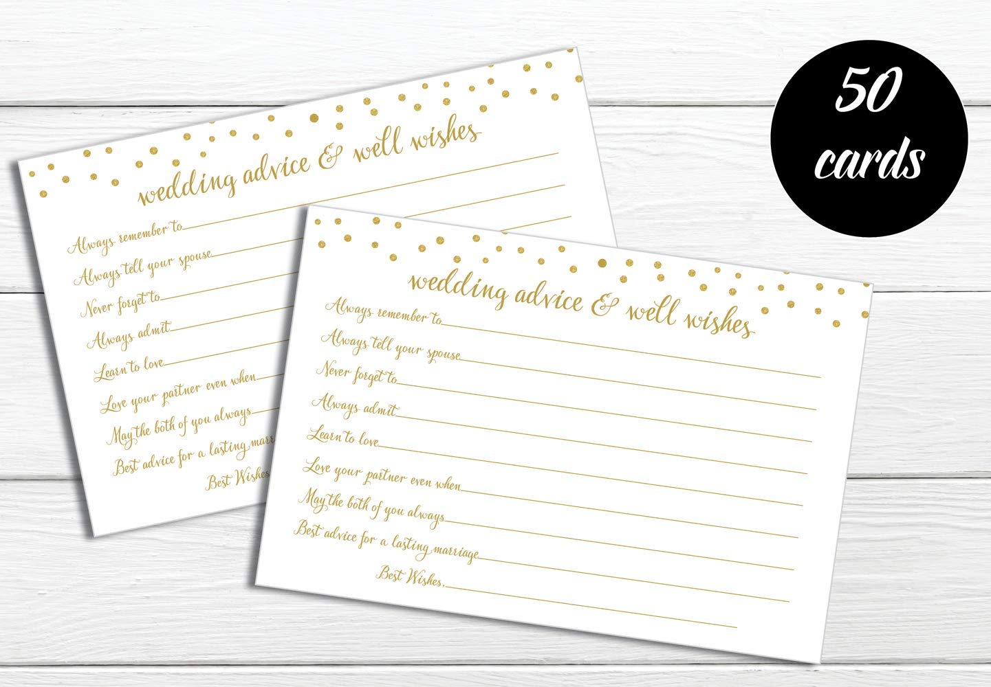 Wedding Advice and Well Wishes Cards, Gold Confetti, 50-Cards
