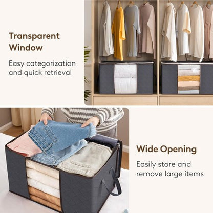Lifewit 12-Pack 60L Clothes Storage Bins - Foldable Blanket Bags with Zippers & Clear Windows