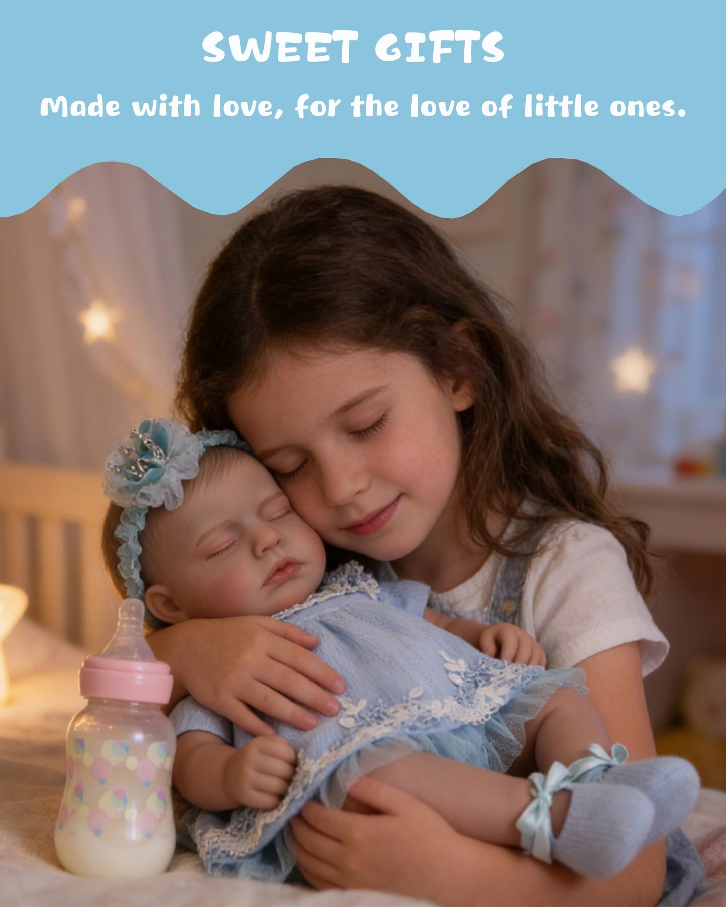 EKOKIZ Reborn Baby Dolls Clothes Girl Blue Baby Doll Clothes 17-20 Inches Doll Outfits and Accessories for Newborn Girl