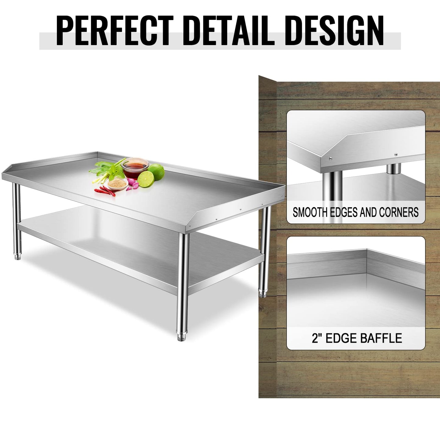 Stainless Steel Equipment Stand with Undershelf, NSF Commercial Prep & Work Table with Rear and Side Risers, Heavy Duty Grill for Kitchen, Bar, Restaurant, Home and Hotel,60x30x24"
