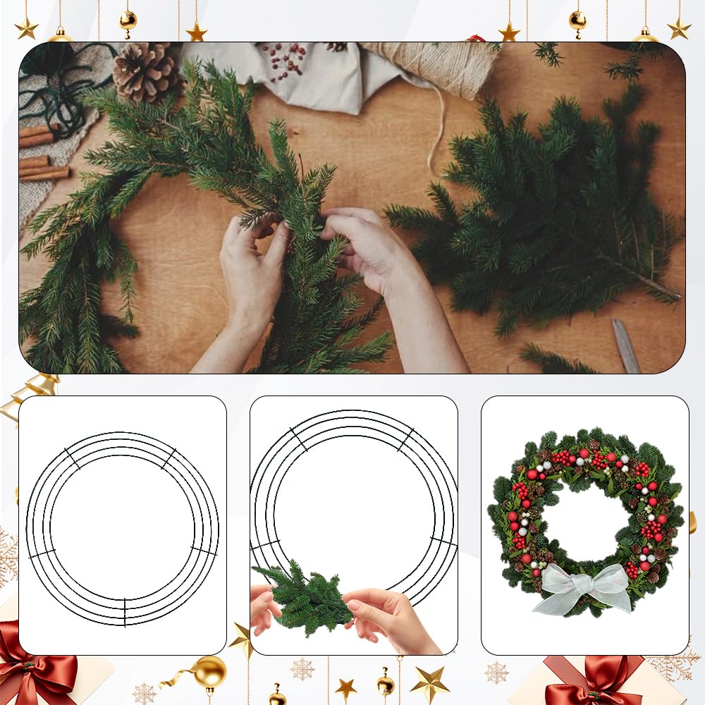 4 Pack Wreath Frame 14 Inch Wire Wreath Frame Round Metal Wreaths Form Dark Green Wire Wreaths Ring for Halloween Thanksgiving Christmas Front Door Outdoor Home Decorations Party Supplies DIY Craft