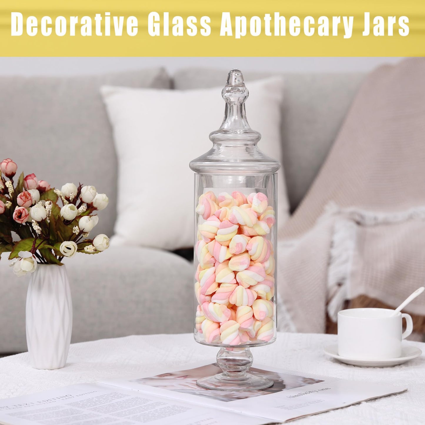 Apothecary Jars Glass Decorative Candy Jars,Candy Buffet Display, Elegant Storage Jar, Decorative Wedding Candy Organizer Canisters with Lids