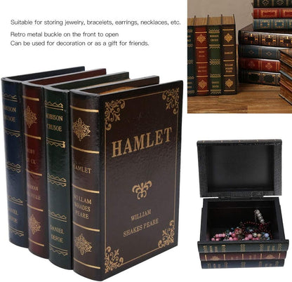 Wooden Jewelry Box, Book Shaped Storage Case, Antique Fake Books Decor for Home Office Car Decoration