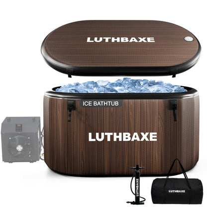 Cold Plunge | Upgraded 218 Gallon Inflatable Ice Freestanding Bathtub with 5 Layers Durable Design | Portable Cold Water Bath for Athletes' Recovery | Ice Bath for Outdoor and Camping | Wood Grain