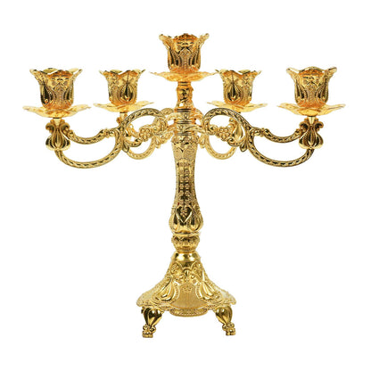 5-Candle Candelabra Metal Candlestick Holder Decoration for Weddings, Churches, Halloween, Christmas, Birthday Party (A-Gold)