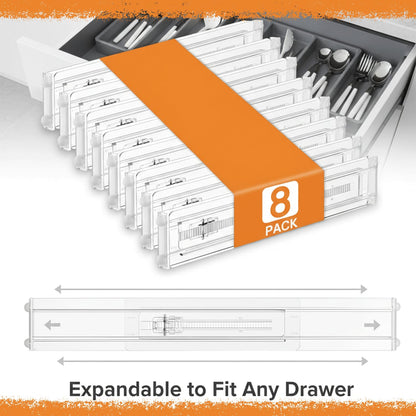 Casaverra Acrylic Drawer Dividers – Adjustable 11–20.8 Inch Expandable Deep Dresser Drawer Dividers – Clear Plastic Drawer Separators for Baby Clothes, Underwear, Kitchen & Office Storage.