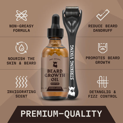 Striking Viking Beard Oil with Biotin for Men - 2 Fl Oz, 1 Pack, Sandalwood - Thickening & Conditioning Beard Growth Oil & Serum with Argan & Jojoba for Hydrated Facial Hair