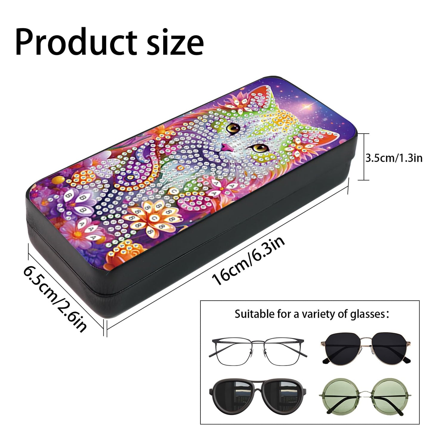 MVVMTOP 5D Diamond Art Painting Eye Glass Case, DIY cat, Glasses Storage Box Diamond Painting Sunglass Case for Adults Handmade Diamond Art for Art Craft Gift Travel Sunglass Eyeglasses