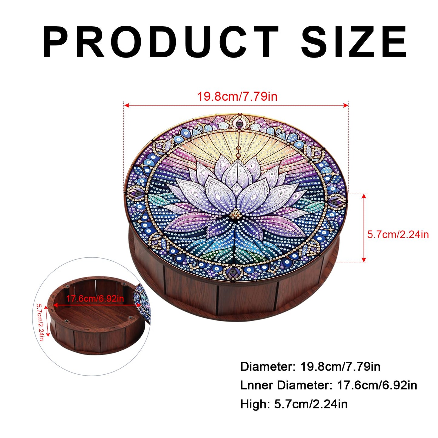 JISHSHAY Diamond Art Storage Box Lotus Diamond Painting Wooden Snack Box Flower Gem Painting Candy Box Gem Art Organizer Case Embroidery Kit Mosaic Kits for Adults Storage Containers with Lid