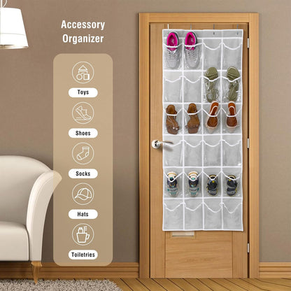 24 (64" 19") GOMAJI Over the Door Pocket Hanging Shoe Organizer, Space Saving Hanging Storage Holder, Gray, X