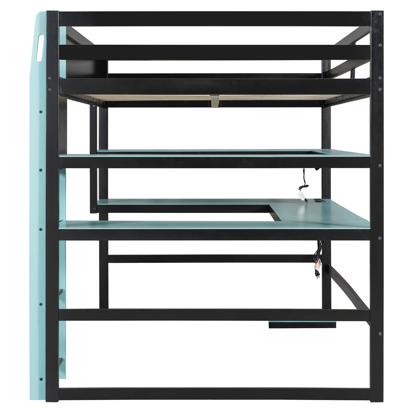 DNYN Gaming Loft Bed with Built-in Desk and Storage Shelves for Teens/Adults Bedroom, Space-Saving Full Size Wooden Bed Frame with LED & Side Race, No Box Spring Needed