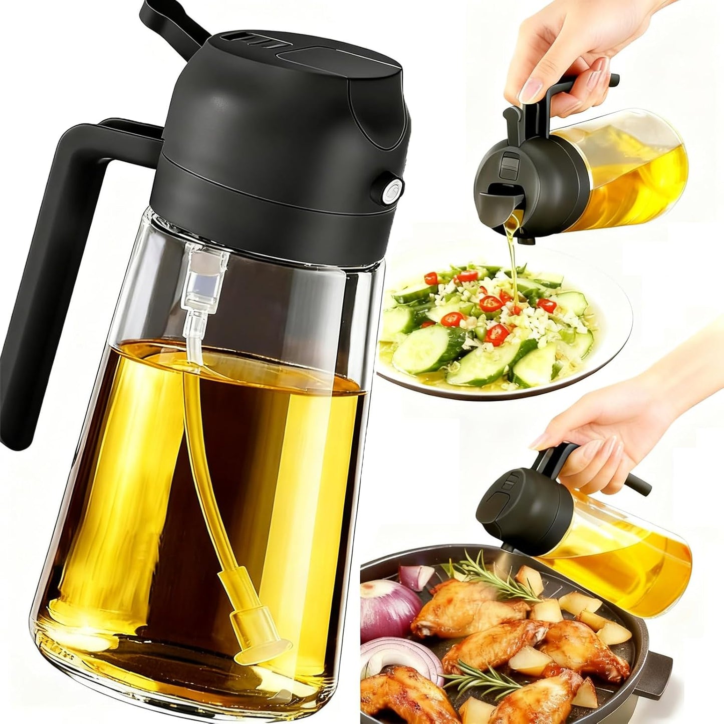 16oz/470ml 2 1 Oil Sprayer for Cooking, in Oil Dispenser for Kitchen, Olive Oil Sprayer, Food Grade Glass Bottle