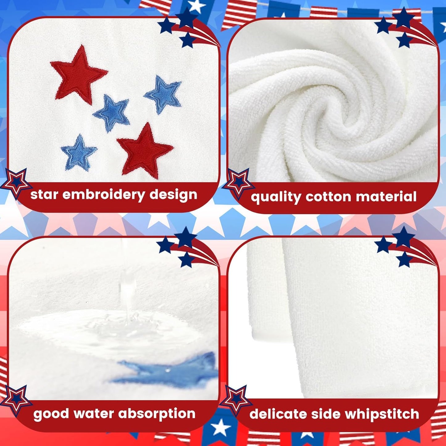 6 4th Set 250th Peryiter Pcs of July Bath Towels Anniversary Stars Embroidered Cotton Bathroom Decors Stars Hand Towels