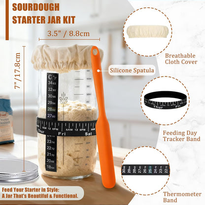9" 10" Panny Sourdough Starter Kit, Banneton Bread Proofing Basket with Glass Sour Dough Starter Jar, Sourdough Bread