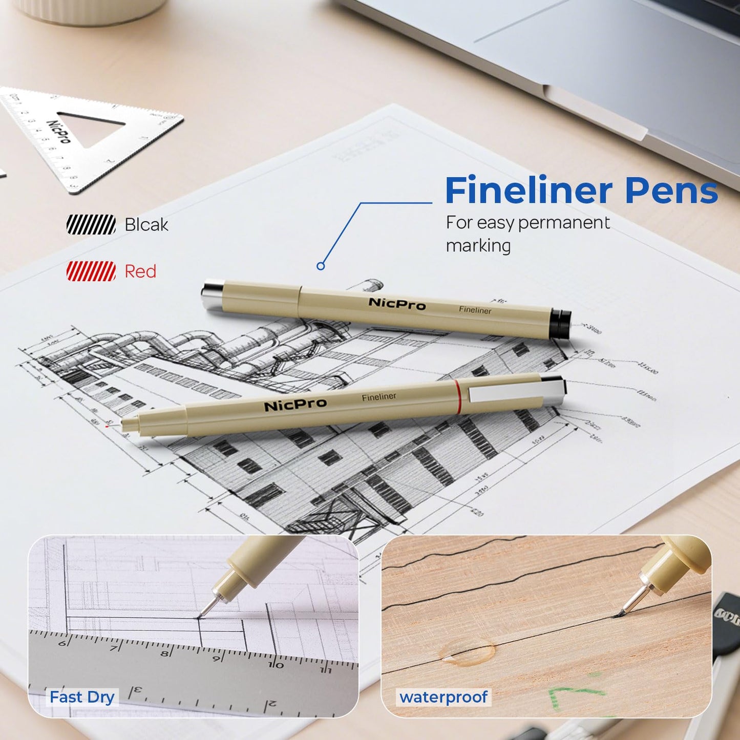 Nicpro 21PCS Professional Drafting Tools & Geometry Set with Case, Architect Compass & Protractor Set, Metal Pencils, Pens, Scale Ruler Metal Ruler, 5 Drawing Templates for Interior House Plan Design