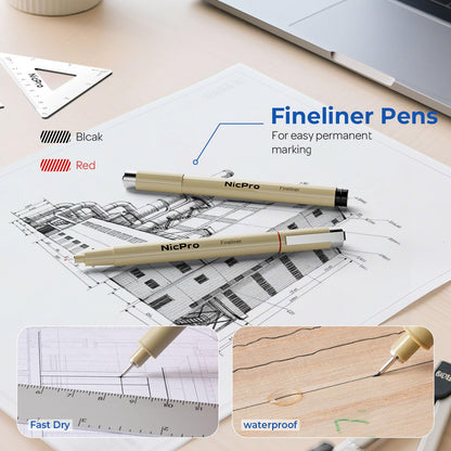Nicpro 21PCS Professional Drafting Tools & Geometry Set with Case, Architect Compass & Protractor Set, Metal Pencils, Pens, Scale Ruler Metal Ruler, 5 Drawing Templates for Interior House Plan Design