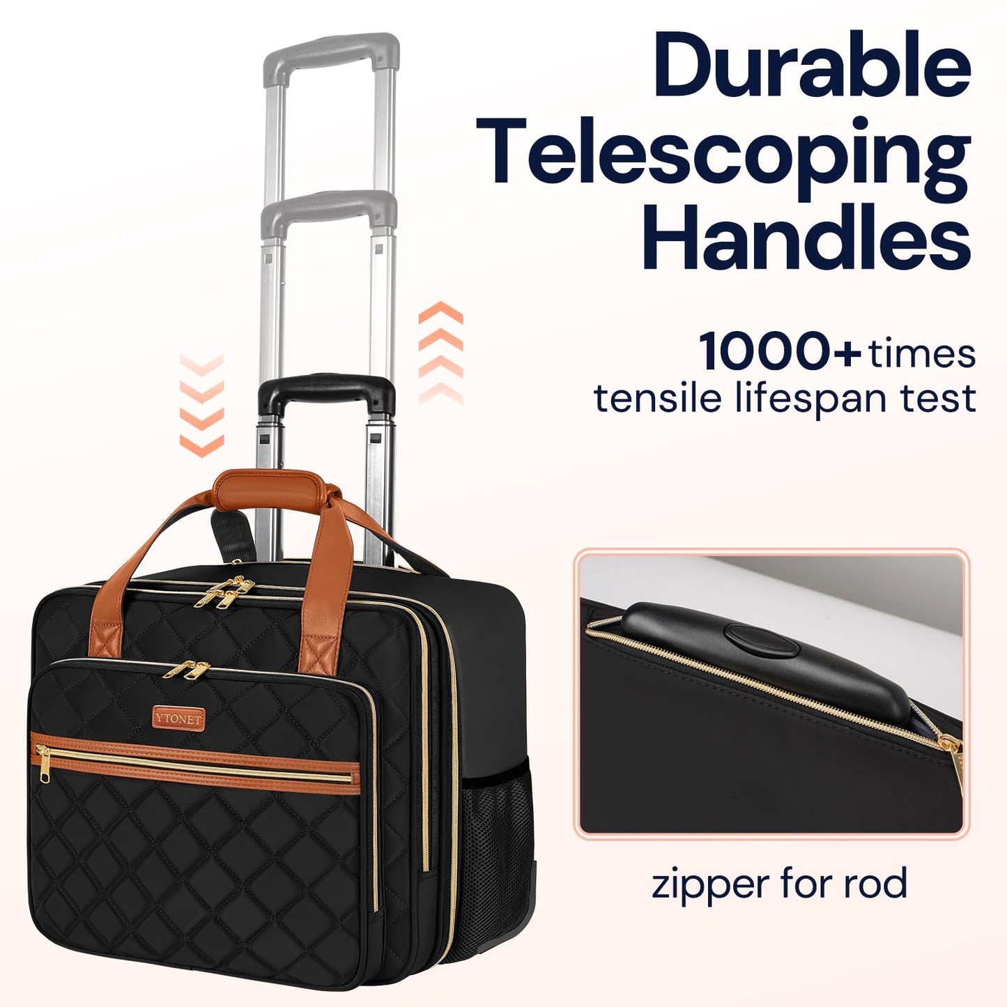 Ytonet Rolling Briefcase for Women, Extra Large Rolling Laptop Bag Fits 18 Inch Laptop, Computer Bag with wheels for Work Travel College Business Overnight Wife Mom Teacher, Black Brown