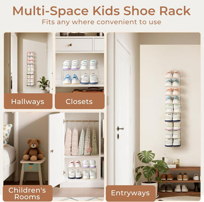 4 Pack Closet 4 Clear Acrylic Kids Shoe Rack for Organizers and Storaget, Baby Shoe Storage Small Shoe Rack Sections