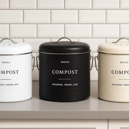 D'Lifeful Kitchen Compost Bin – 1.3 Gallon Countertop Farmhouse Compost Container with Lid – Odorless Indoor Food Scrap Pail with 6 Charcoal Filters – Eco-Conscious and Easy to Clean (Black)
