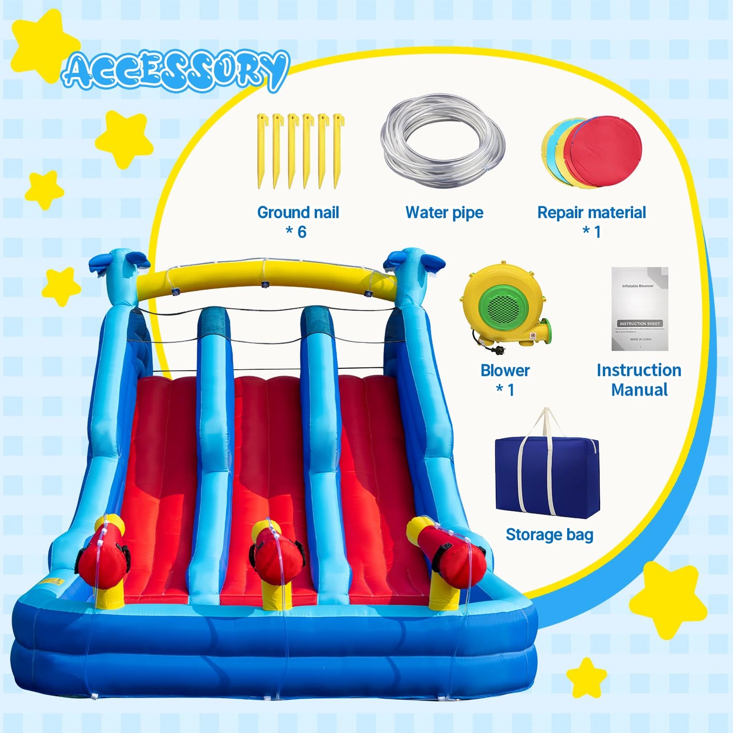 22FT Oxford Inflatable Water Slide Family Version of Water Park Equipped with a Pool Climbing Area and Slide Track Suitable for Summer Swimming Pool Parties and Family Gatherings （Include Blower）